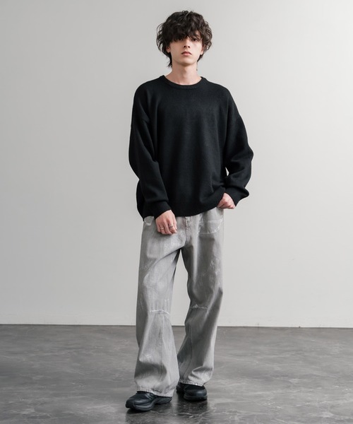 Rocky Monroe(ロッキーモンロー)の「オーバーサイズ ウール混5G天竺ショート丈クルーネックニットセーター(ニット/セーター・メンズ・ブラック/ブルー/グレー/ライトグレー・L/M)」の8枚目の写真