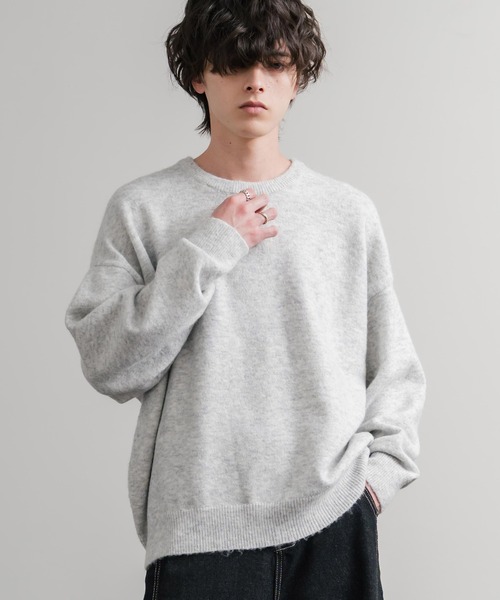 Rocky Monroe(ロッキーモンロー)の「オーバーサイズ ウール混5G天竺ショート丈クルーネックニットセーター(ニット/セーター・メンズ・ブラック/ブルー/グレー/ライトグレー・L/M)」の11枚目の写真