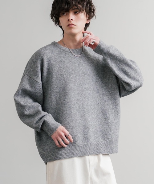 Rocky Monroe(ロッキーモンロー)の「オーバーサイズ ウール混5G天竺ショート丈クルーネックニットセーター(ニット/セーター・メンズ・ブラック/ブルー/グレー/ライトグレー・L/M)」の15枚目の写真