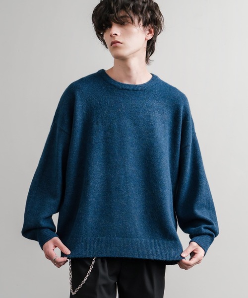 Rocky Monroe(ロッキーモンロー)の「オーバーサイズ ウール混5G天竺ショート丈クルーネックニットセーター(ニット/セーター・メンズ・ブラック/ブルー/グレー/ライトグレー・L/M)」の18枚目の写真