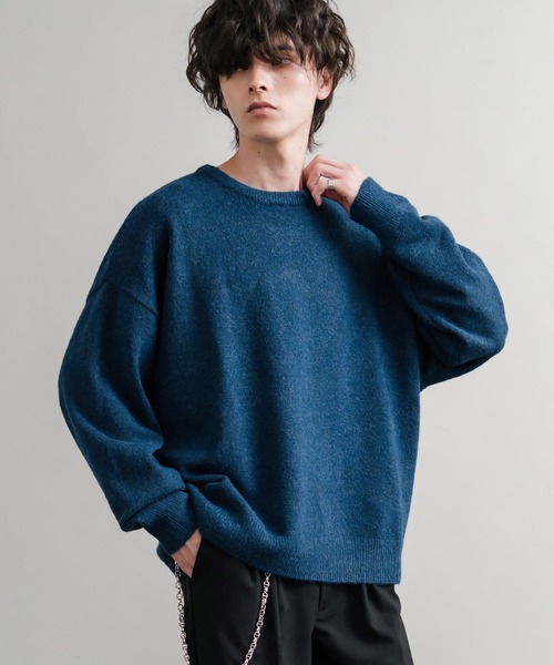 Rocky Monroe(ロッキーモンロー)の「オーバーサイズ ウール混5G天竺ショート丈クルーネックニットセーター(ニット/セーター・メンズ・ブラック/ブルー/グレー/ライトグレー・L/M)」の19枚目の写真