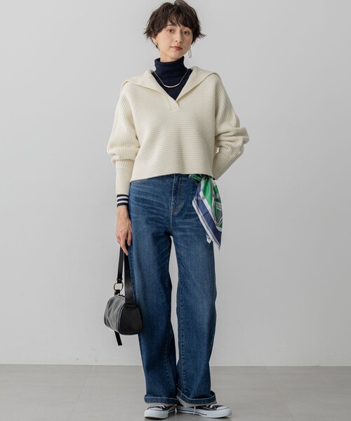 Sov.デニムドッキングスキッパーニット セール】ウールカシミヤチャンキー クロップド スキッパーニット