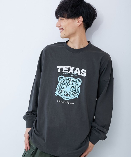 綿100％ 大人 デビラボ プリント 袖リブ 長袖Tシャツ（Tシャツ