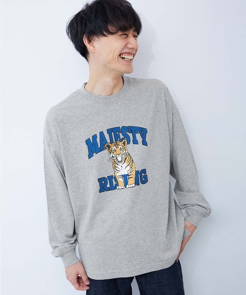 devirock（デビロック）の「綿100％ 大人 デビラボ  プリント 袖リブ 長袖Tシャツ（Tシャツ/カットソー・レディース・ブルー系その他/ピンク系その他/イエロー系その他/ブラック系その他2/グレー系その他/ホワイト系その他2/ブラック系その他/ホワイト系その他/グリーン系その他・M/LL/L）」の5枚目の写真