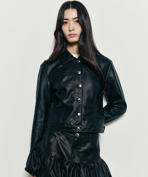 NICK&NICOLE(ニックアンドニコール)の「TRUCKER LINE LEATHER JACKET_BLACK(ライダースジャケット・レディース・その他・FREE)」の2枚目の写真