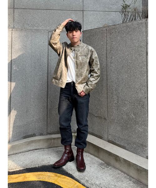 PARTIMENTO（パルティメント）の「[ビーガンレザー] ディストレスクラシックバイカージャケットカーキ（ライダースジャケット・レディース・その他・MEDIUM/LARGE）」の2枚目の写真