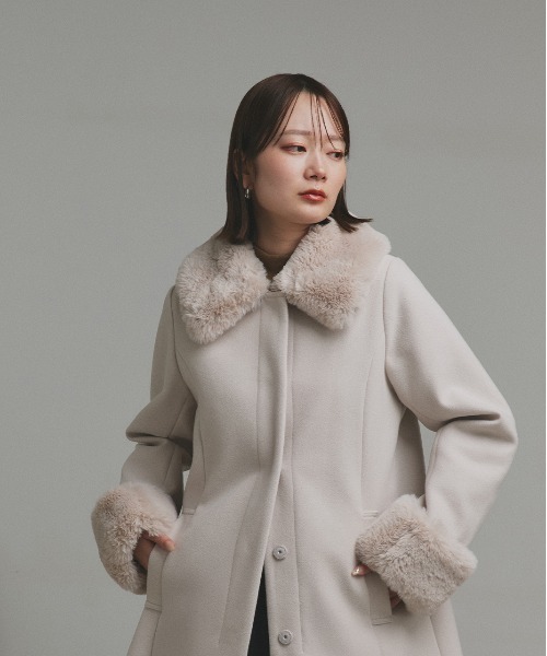 セール】ファーカラー 2WAY ミドルコート（ノーカラーコート）｜ad