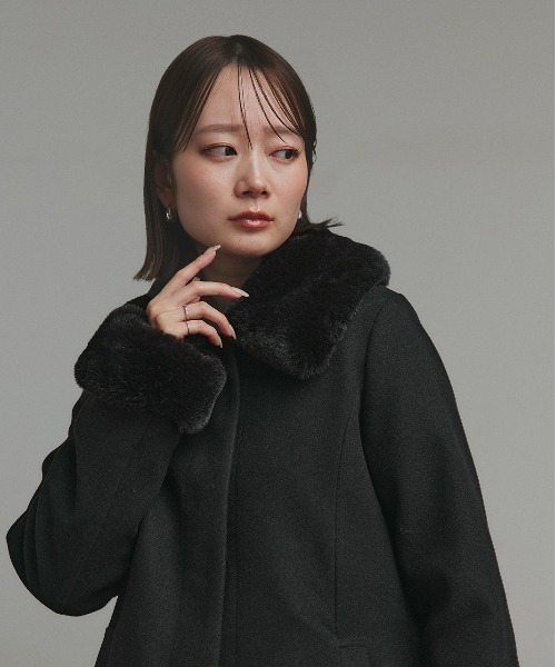 セール】ファーカラー 2WAY ミドルコート（ノーカラーコート）｜ad