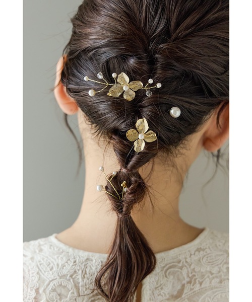 ミハエルネグリンフラワーモチーフヘアピン6本セット メタルフラワーモチーフヘアピン4本セット Uピン パール ビーズ ヘア
