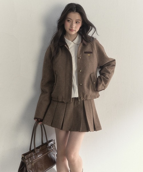 SunsetPark(サンセットパーク)の「チェック柄 プレッピージャケット SP25a028【SunsetPark】【2025AW】(その他アウター・レディース・ブラウン・L/M/S)」の2枚目の写真