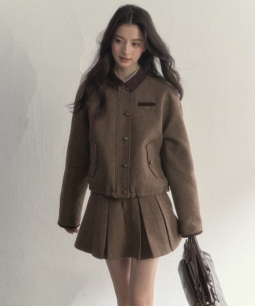 SunsetPark(サンセットパーク)の「チェック柄 プレッピージャケット SP25a028【SunsetPark】【2025AW】(その他アウター・レディース・ブラウン・L/M/S)」の3枚目の写真