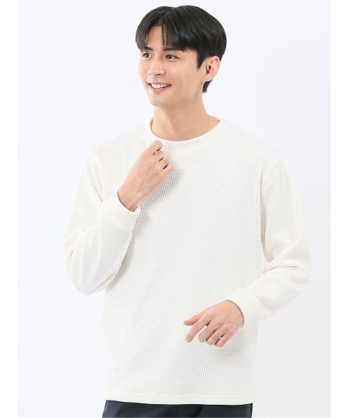TAKA-Q（タカキュー）の「【ストレッチ モール】タカキュー ジャガード クルーネック 長袖 Tシャツ（Tシャツ/カットソー・メンズ・ボルドー/ネイビー/ホワイト/グレー系その他2・MEDIUM/X-LARGE/LARGE）」の2枚目の写真