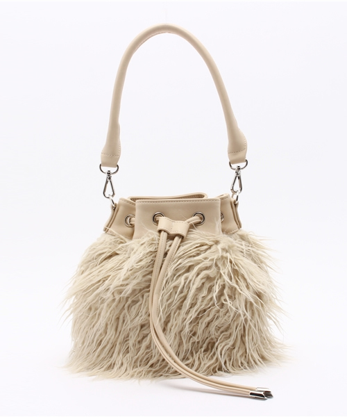 MOUSSY（マウジー）の「DRAWSTRING FUR BAG（ショルダーバッグ・レディース・ブラック/オフホワイト・FREE）」の2枚目の写真