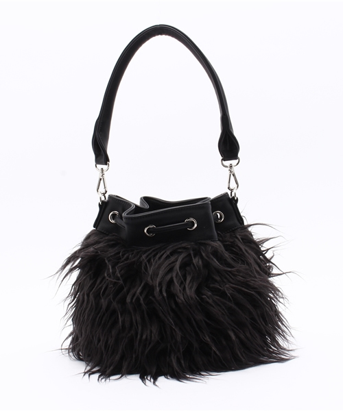 MOUSSY（マウジー）の「DRAWSTRING FUR BAG（ショルダーバッグ・レディース・ブラック/オフホワイト・FREE）」の4枚目の写真