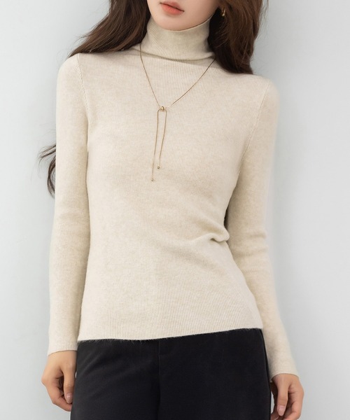 DAY CLOSET（デイ クローゼット）の「【オンオフ問わず着られる汎用性ニット】長袖タートルネックリブニットトップス レディース（ニット/セーター・レディース・ピンク/ベージュ/モカ/アイボリー・FREE）」の16枚目の写真