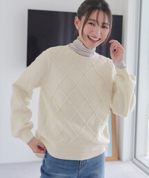 ダイヤ柄パール付きニットプルオーバー