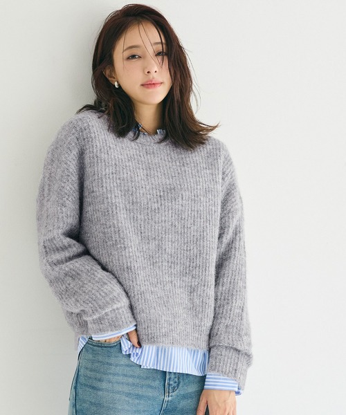 coca(coca)(コカ)の「オーバーサイズニットトップス(ニット/セーター・レディース・ライトグレー/チャコール・S/L/M)」の4枚目の写真
