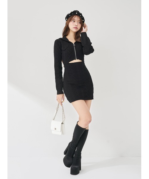 オープンケーブルニットミニワンピース（ワンピース）｜Darich