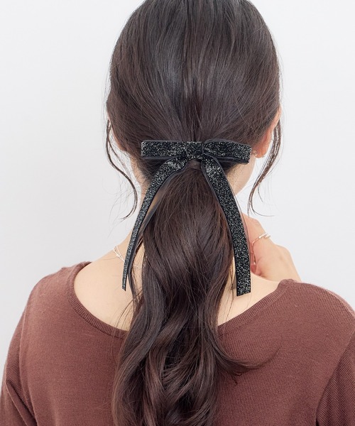 セール】ラメベロアロングリボンフックポニー（ヘアゴム）｜Heartdance