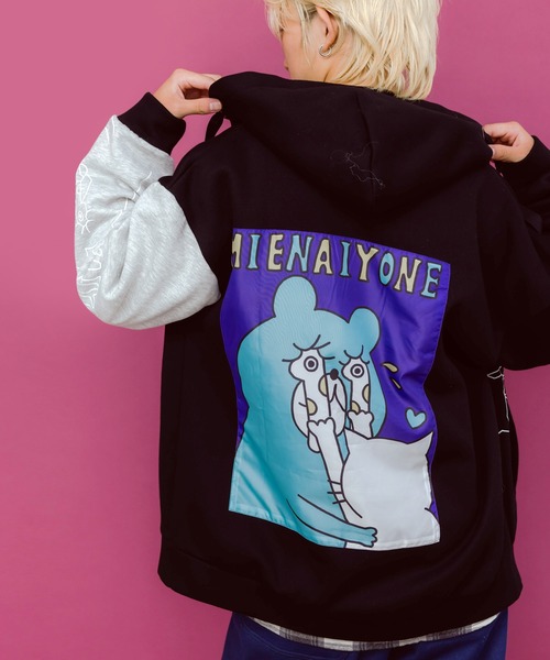 ScoLar Parity(スカラーパリティ)の「353130:ネコとクマとチンアナゴ柄 リメイク風裏起毛パーカー(パーカー・レディース・ブラック/パープル・M)」の17枚目の写真