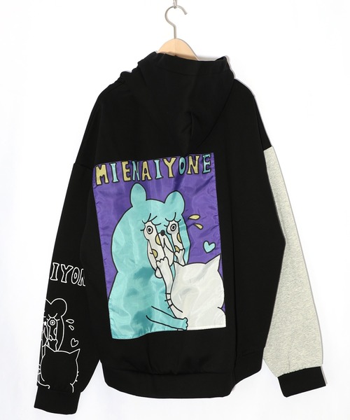 ScoLar Parity(スカラーパリティ)の「353130:ネコとクマとチンアナゴ柄 リメイク風裏起毛パーカー(パーカー・レディース・ブラック/パープル・M)」の4枚目の写真