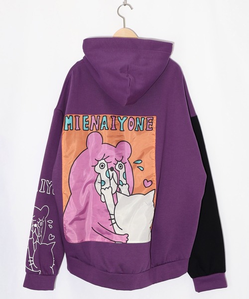 ScoLar Parity(スカラーパリティ)の「353130:ネコとクマとチンアナゴ柄 リメイク風裏起毛パーカー(パーカー・レディース・ブラック/パープル・M)」の6枚目の写真