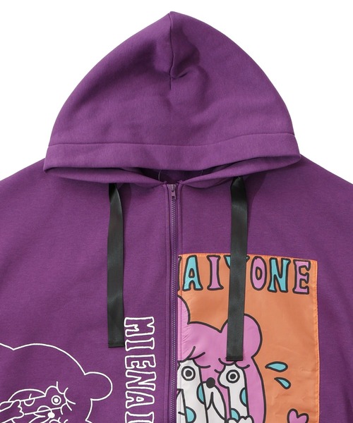 ScoLar Parity(スカラーパリティ)の「353130:ネコとクマとチンアナゴ柄 リメイク風裏起毛パーカー(パーカー・レディース・ブラック/パープル・M)」の8枚目の写真