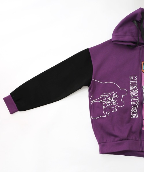 ScoLar Parity(スカラーパリティ)の「353130:ネコとクマとチンアナゴ柄 リメイク風裏起毛パーカー(パーカー・レディース・ブラック/パープル・M)」の9枚目の写真