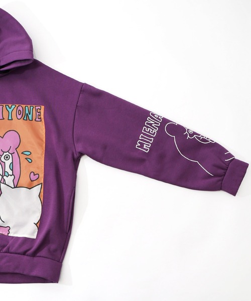 ScoLar Parity(スカラーパリティ)の「353130:ネコとクマとチンアナゴ柄 リメイク風裏起毛パーカー(パーカー・レディース・ブラック/パープル・M)」の10枚目の写真