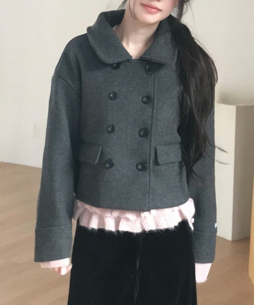 ショートダブルブレストメルトンコート