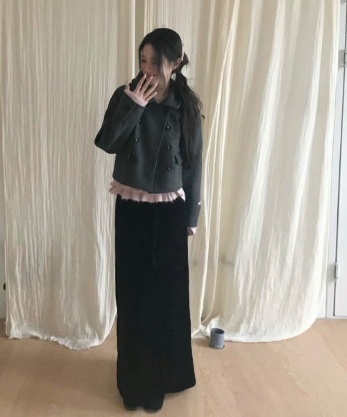 ショートダブルブレストメルトンコート