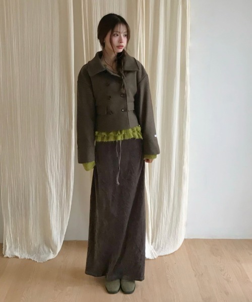 ショートダブルブレストメルトンコート