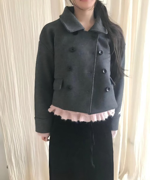 ショートダブルブレストメルトンコート