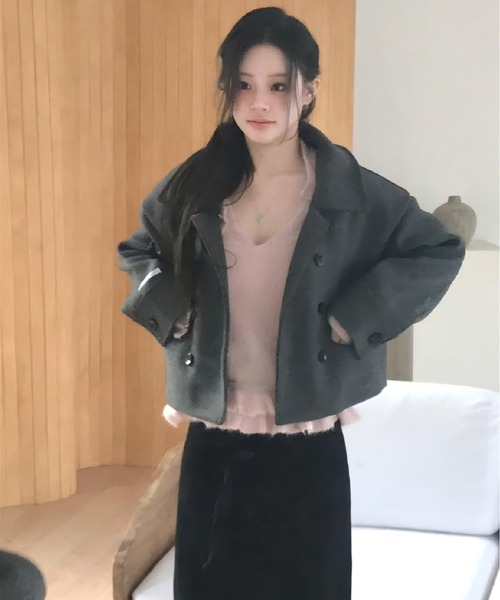 ショートダブルブレストメルトンコート