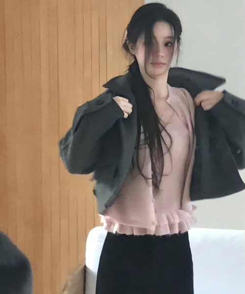 ショートダブルブレストメルトンコート