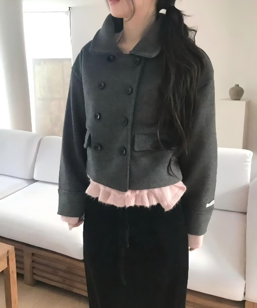 ショートダブルブレストメルトンコート