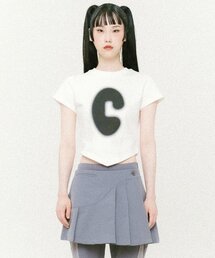 シンボルスカーフクロップ半袖Tシャツホワイト