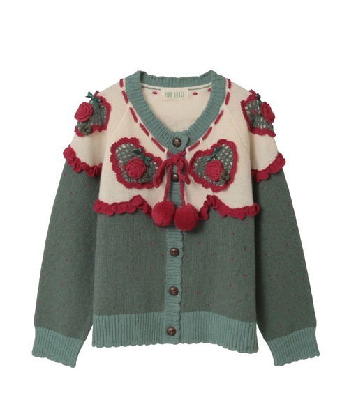 ハートモチーフ使いヨークニットカーディガン（カーディガン/ボレロ