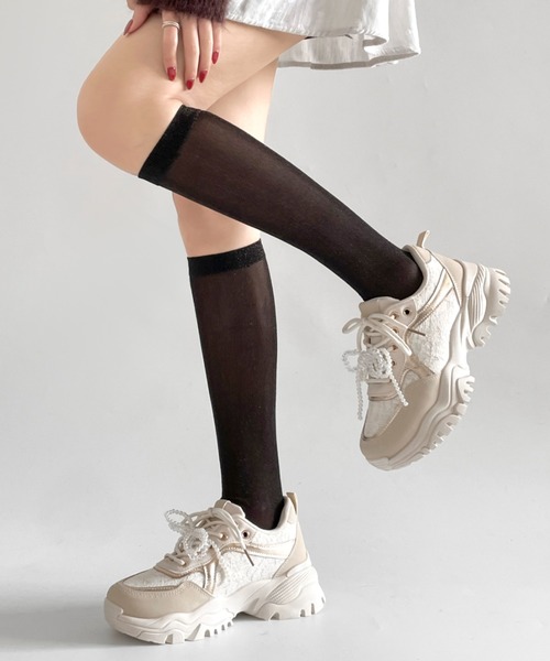 Shoes in Closet（シューズインクローゼット）の「軽量厚底 ボリューム クリア パール レース スニーカー 6478（スニーカー・レディース・ホワイト/ベージュ/ブラック・S/M/L/LL）」の15枚目の写真