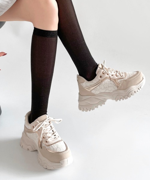 Shoes in Closet（シューズインクローゼット）の「軽量厚底 ボリューム クリア パール レース スニーカー 6478（スニーカー・レディース・ホワイト/ベージュ/ブラック・S/M/L/LL）」の18枚目の写真