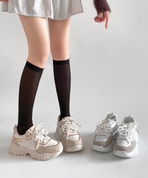 Shoes in Closet（シューズインクローゼット）の「軽量厚底 ボリューム クリア パール レース スニーカー 6478（スニーカー・レディース・ホワイト/ベージュ/ブラック・S/M/L/LL）」の21枚目の写真