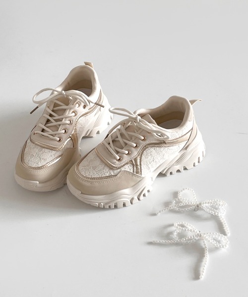 Shoes in Closet（シューズインクローゼット）の「軽量厚底 ボリューム クリア パール レース スニーカー 6478（スニーカー・レディース・ホワイト/ベージュ/ブラック・S/M/L/LL）」の20枚目の写真