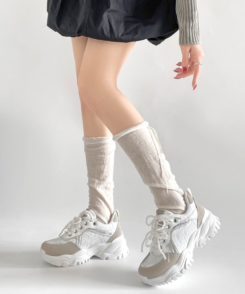 Shoes in Closet（シューズインクローゼット）の「軽量厚底 ボリューム クリア パール レース スニーカー 6478（スニーカー・レディース・ホワイト/ベージュ/ブラック・S/M/L/LL）」の8枚目の写真