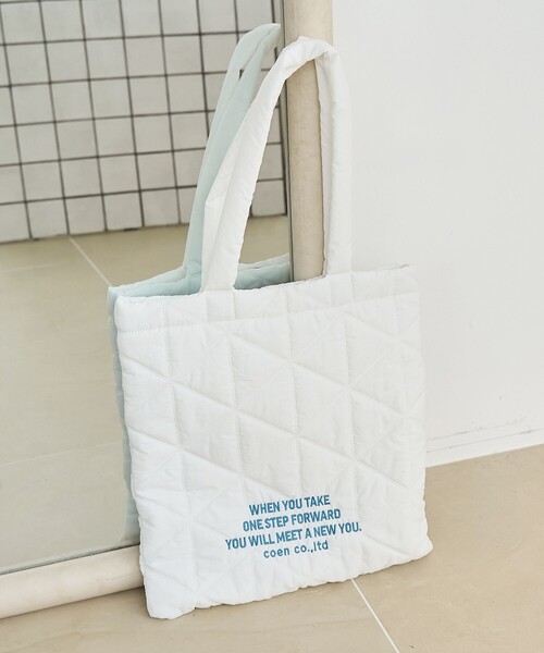 coen(コーエン)の「ロゴ刺繍 幾何柄 キルトトートバッグ【インフルエンサー紹介アイテム】(トートバッグ・レディース・シルバー/ブラック/ライトブルー/その他6/ホワイト/ピンク/ライム・FREE)」の1枚目の写真