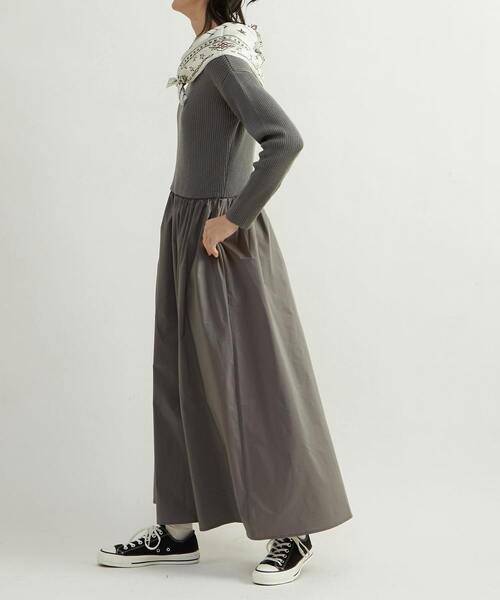 CONVERSE TOKYO(コンバーストウキョウ)の「RIB KNIT DOCKING DRESS(ワンピース・レディース・ブラック/グレー・FREE)」の1枚目の写真