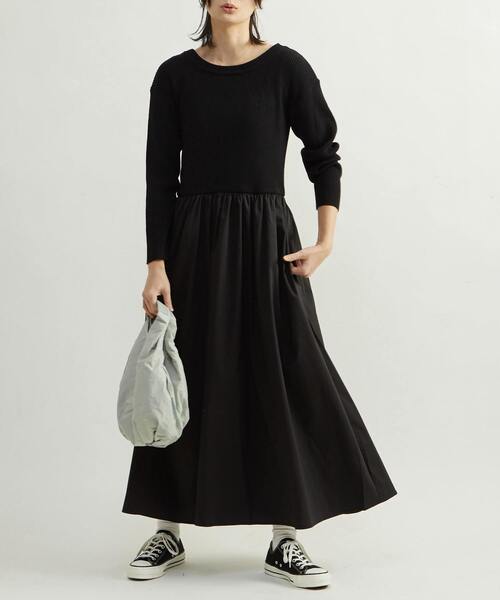 CONVERSE TOKYO(コンバーストウキョウ)の「RIB KNIT DOCKING DRESS(ワンピース・レディース・ブラック/グレー・FREE)」の6枚目の写真