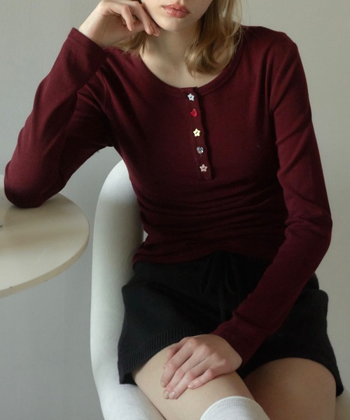 Birthday room(バースデイルーム)の「アソートボタンヘンリーネックカットソー/Assorted Button Henley Neck Top(Tシャツ/カットソー・レディース・グレー/ネイビー/ボルドー・FREE)」の13枚目の写真