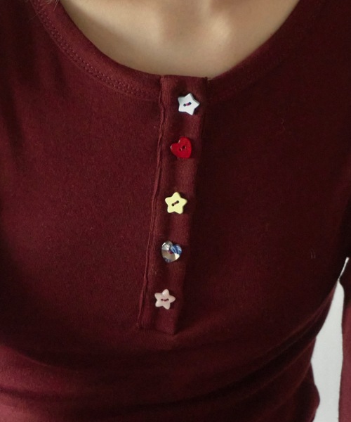 Birthday room(バースデイルーム)の「アソートボタンヘンリーネックカットソー/Assorted Button Henley Neck Top(Tシャツ/カットソー・レディース・グレー/ネイビー/ボルドー・FREE)」の15枚目の写真