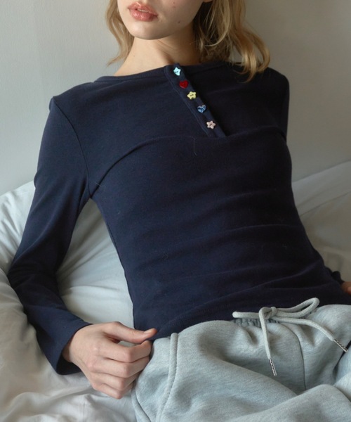 Birthday room(バースデイルーム)の「アソートボタンヘンリーネックカットソー/Assorted Button Henley Neck Top(Tシャツ/カットソー・レディース・グレー/ネイビー/ボルドー・FREE)」の8枚目の写真