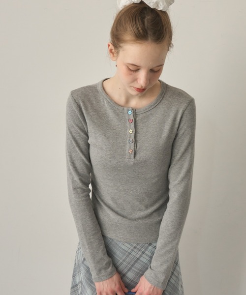 Birthday room（バースデイルーム）の「アソートボタンヘンリーネックカットソー/Assorted Button Henley Neck Top（Tシャツ/カットソー・レディース・ネイビー/ボルドー/グレー/ライトブルー・FREE）」の18枚目の写真